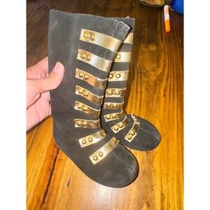 Joyfolie Sloan Girls Black Suede Tall Boots Gold Metallic Studded Straps Size 7